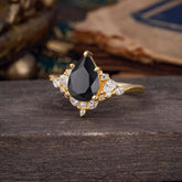 Luxe  Classic 5-Prong Pear-Cut Natural Black Onyx Engagement Ring